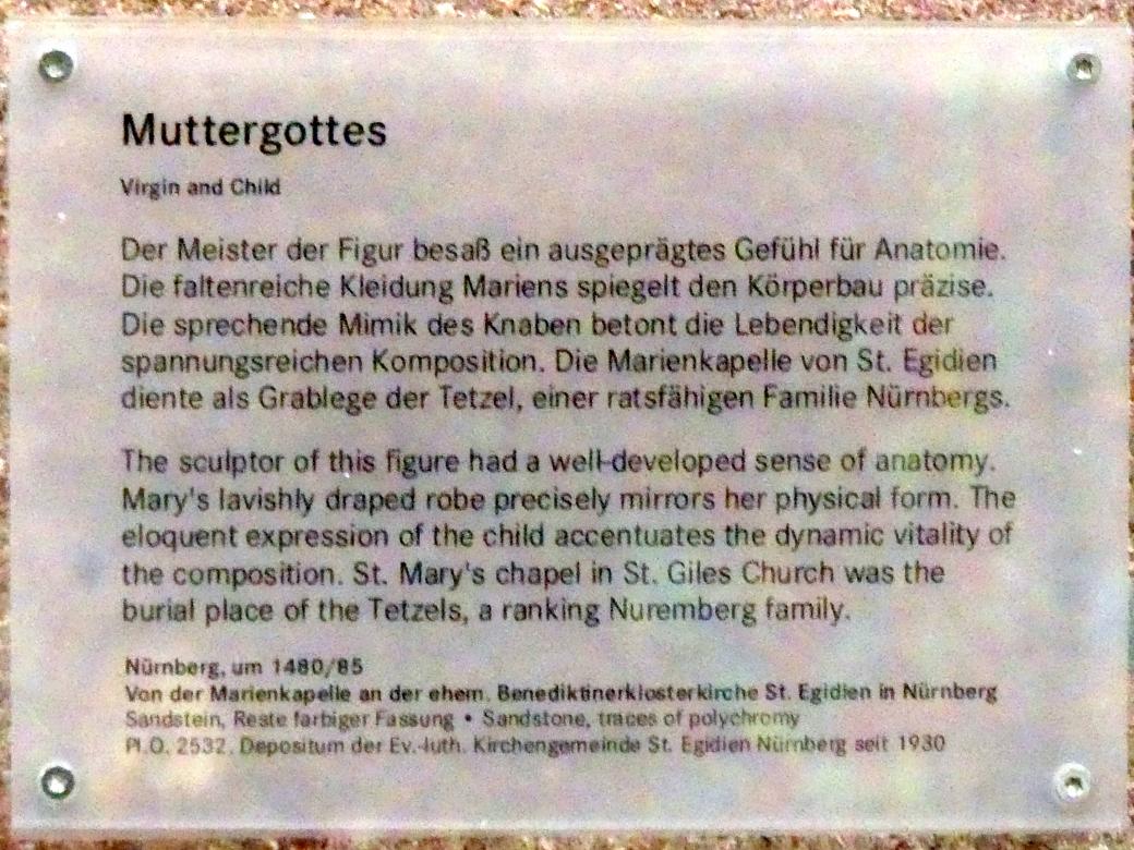 Muttergottes, Nürnberg, ehem. Benediktinerkloster, jetzt Nürnberg, Germanisches Nationalmuseum, Saal 32, um 1480–1485, Bild 3/3