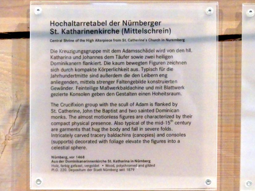 Hochaltarretabel der Nürnberger St. Katharinenkirche (Mittelschrein), Nürnberg, ehem. Dominikanerinnenkloster St. Katharina, jetzt Nürnberg, Germanisches Nationalmuseum, Saal 32, vor 1468, Bild 3/3