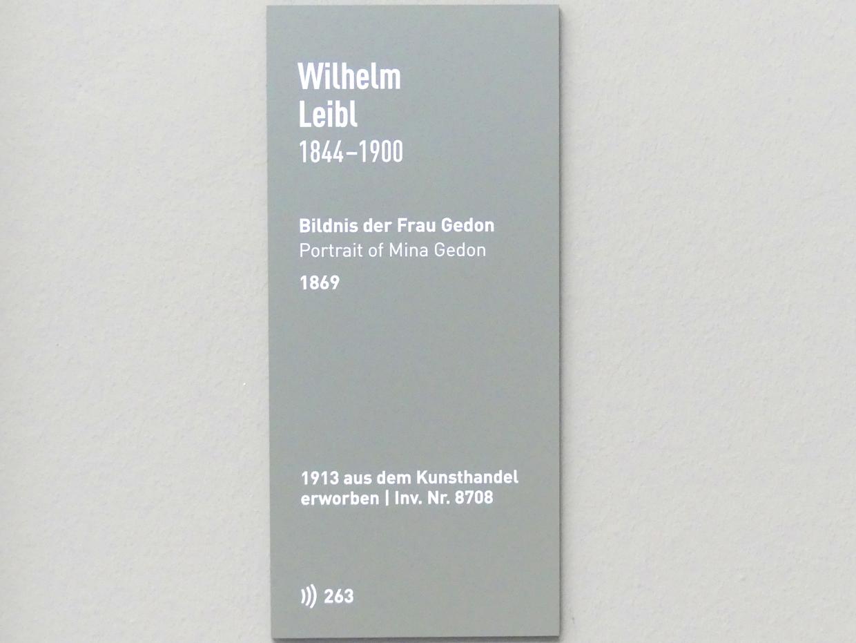 Wilhelm Leibl (1864–1898), Bildnis der Frau Gedon, München, Neue Pinakothek in der Alten Pinakothek, Kabinett 1, 1869, Bild 2/2