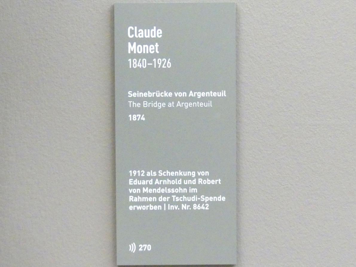 Claude Monet (1864–1925), Seinebrücke von Argenteuil, München, Neue Pinakothek in der Alten Pinakothek, Saal II, 1874, Bild 2/2