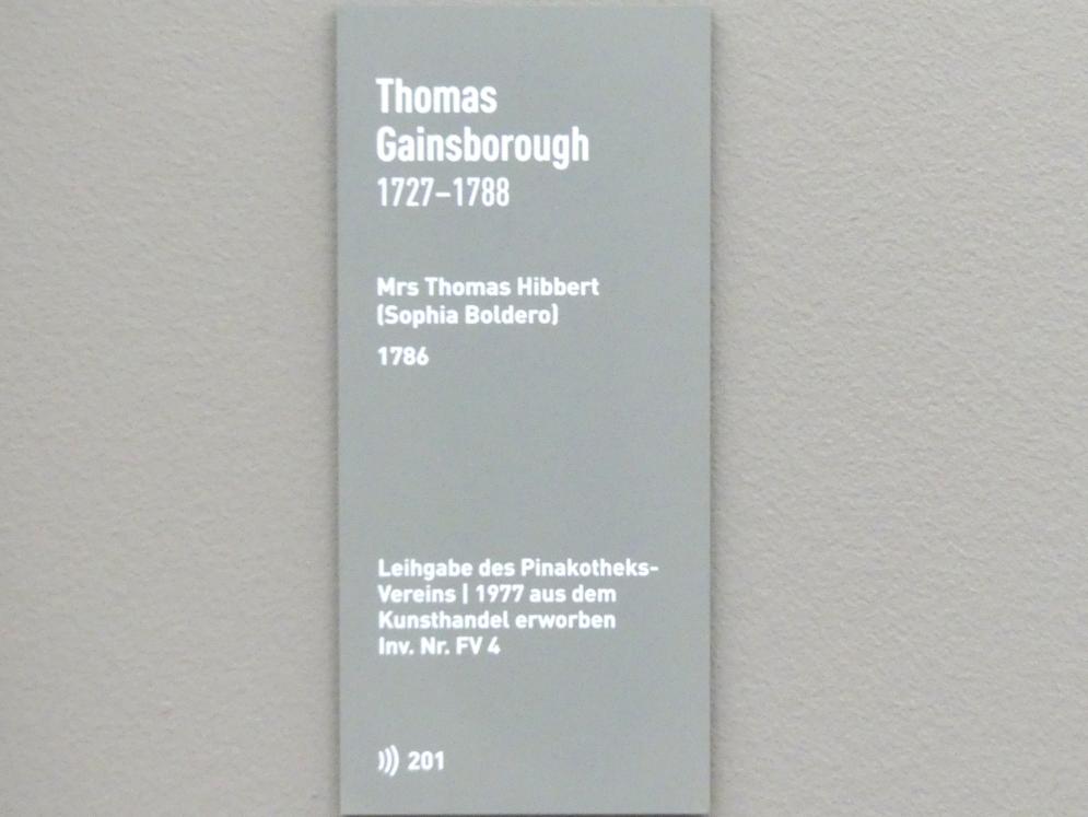 Thomas Gainsborough (1748–1788), Mrs Thomas Hibbert (Sophia Boldero), München, Neue Pinakothek in der Alten Pinakothek, Saal II, 1786, Bild 2/2