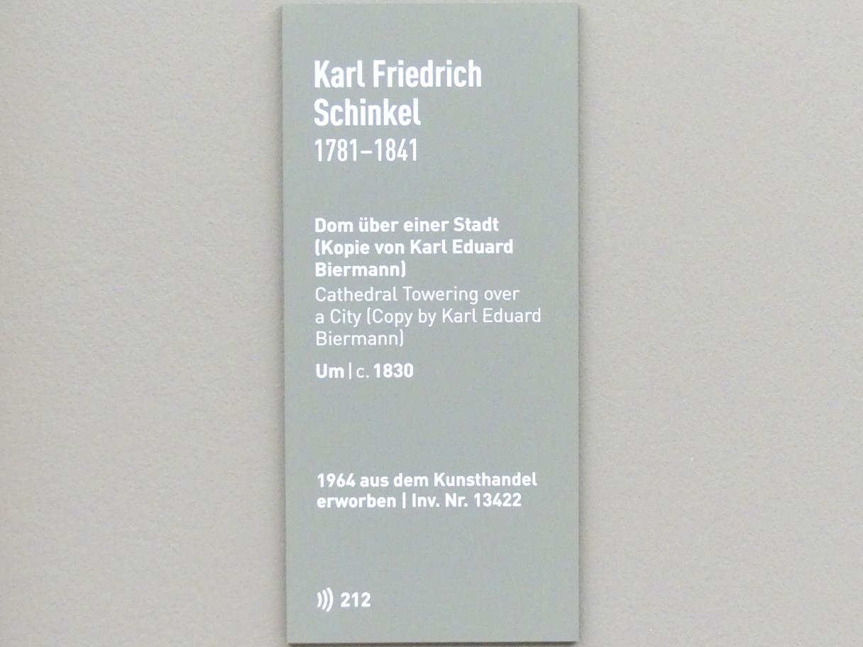 Karl Friedrich Schinkel (1809–1830), Dom über einer Stadt (Kopie von Karl Eduard Biermann), München, Neue Pinakothek in der Alten Pinakothek, Saal I, um 1830, Bild 2/2