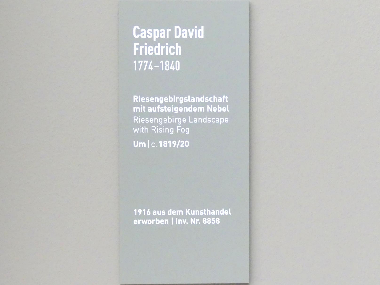 Caspar David Friedrich (1798–1836), Riesengebirgslandschaft mit aufsteigendem Nebel, München, Neue Pinakothek in der Alten Pinakothek, Saal I, um 1819–1820, Bild 2/2