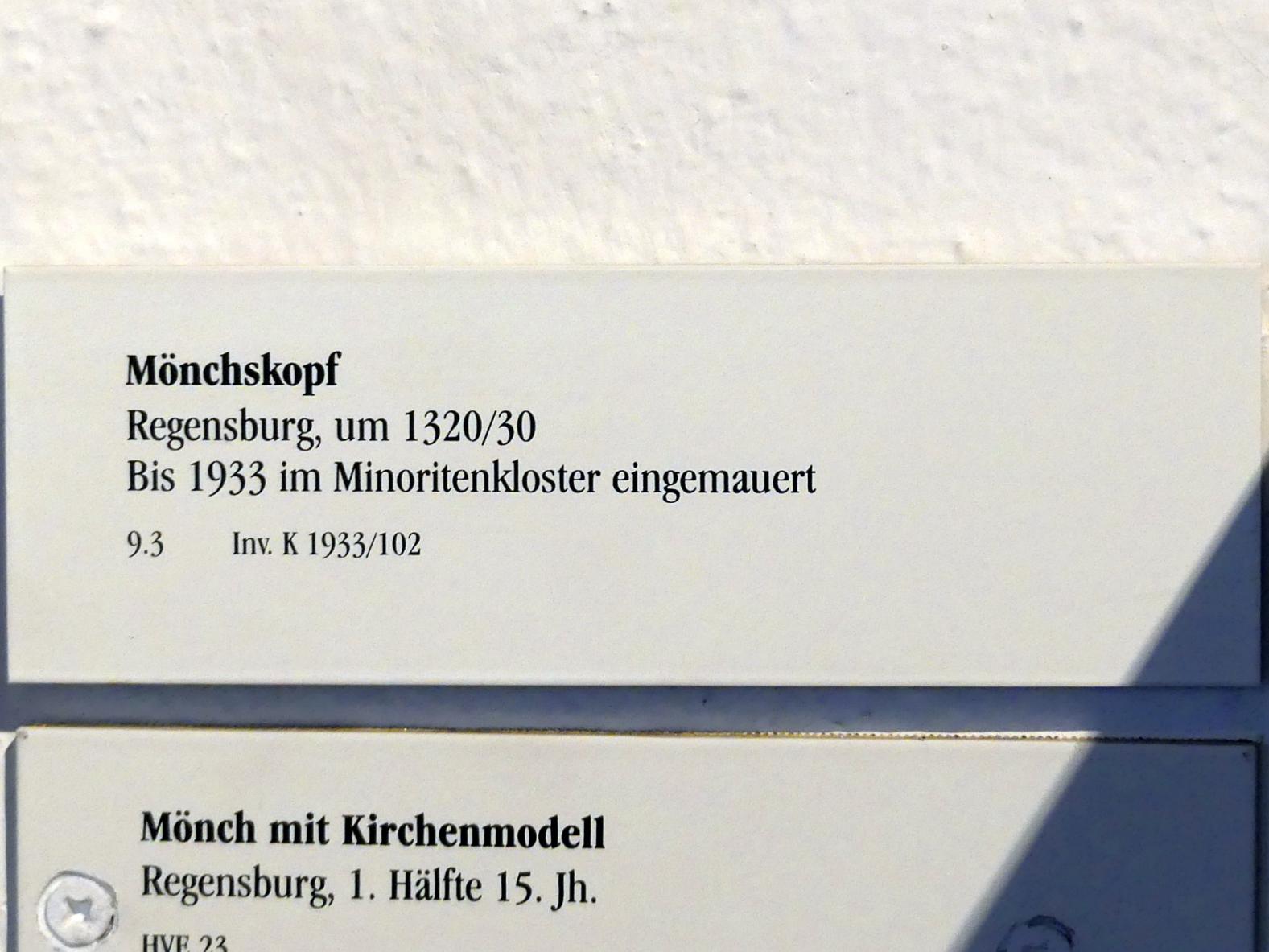 Mönchskopf, Regensburg, ehem. Franziskanerkloster St. Salvator, heute Museum, jetzt Regensburg, Historisches Museum, um 1320–1330, Bild 3/3