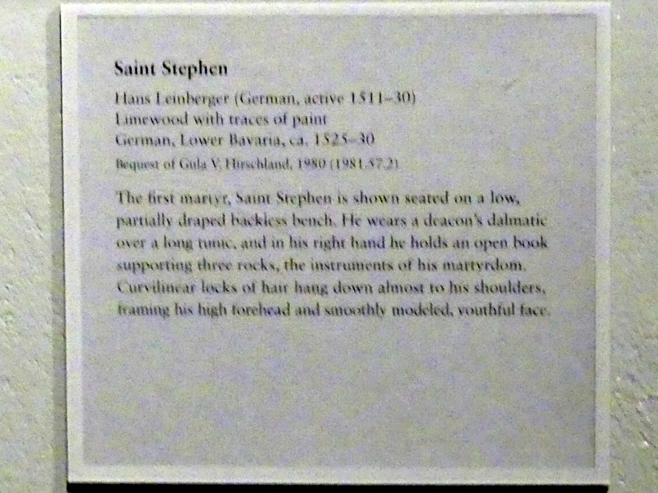 Hans Leinberger (1515–1527), Heliiger Stephanus, New York, Metropolitan Museum of Art (Met), Saal 305 Mittelalter, um 1525–1530, Bild 3/3
