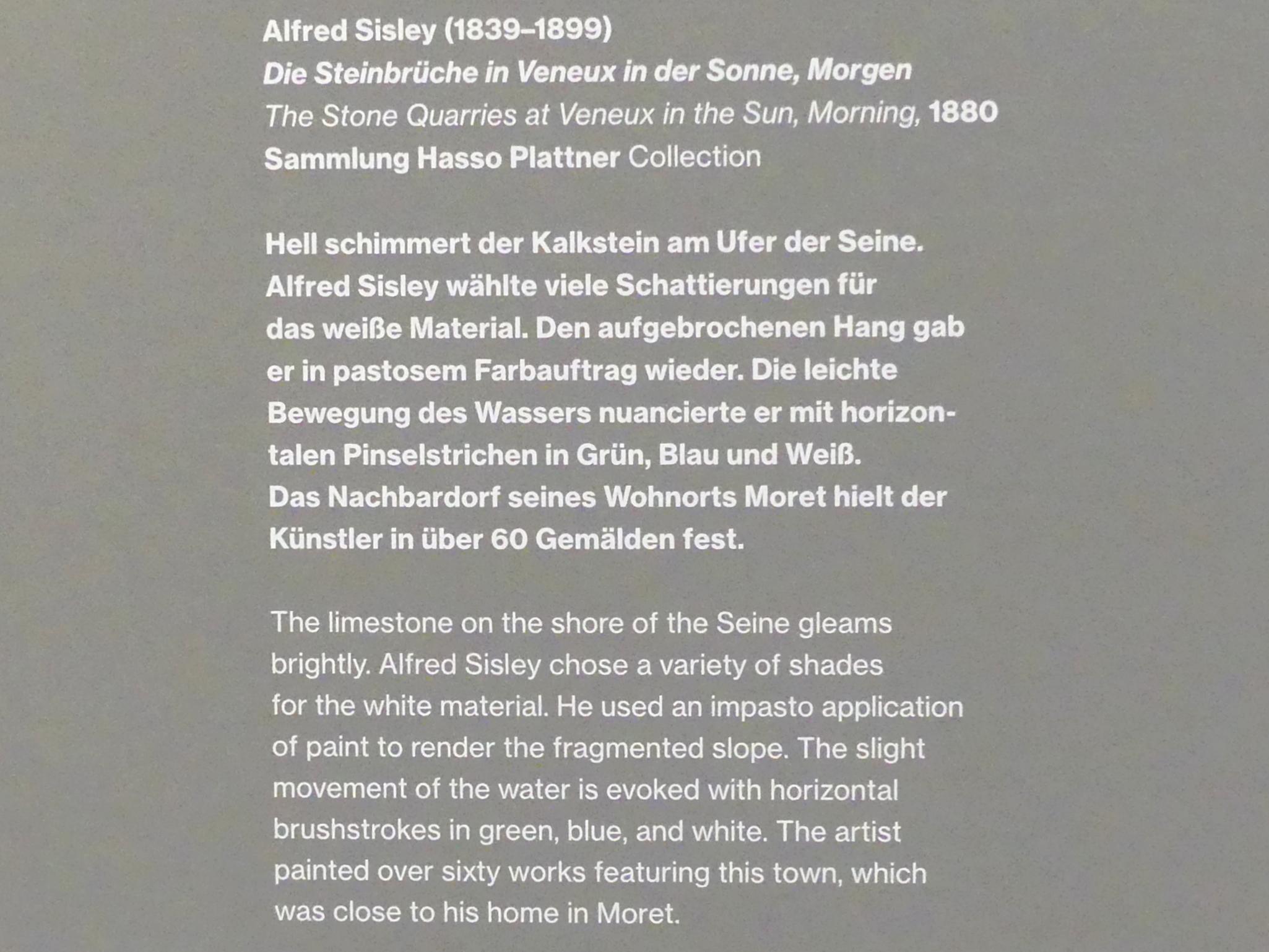 Alfred Sisley (1872–1896), Die Steinbrüche in Veneux in der Sonne, Morgen, Potsdam, Museum Barberini, Saal B3, 1880, Bild 2/2