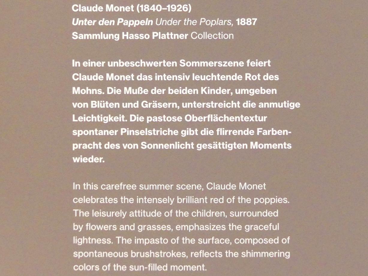 Claude Monet (1864–1925), Unter den Pappeln, Potsdam, Museum Barberini, Saal B6, 1887, Bild 2/2