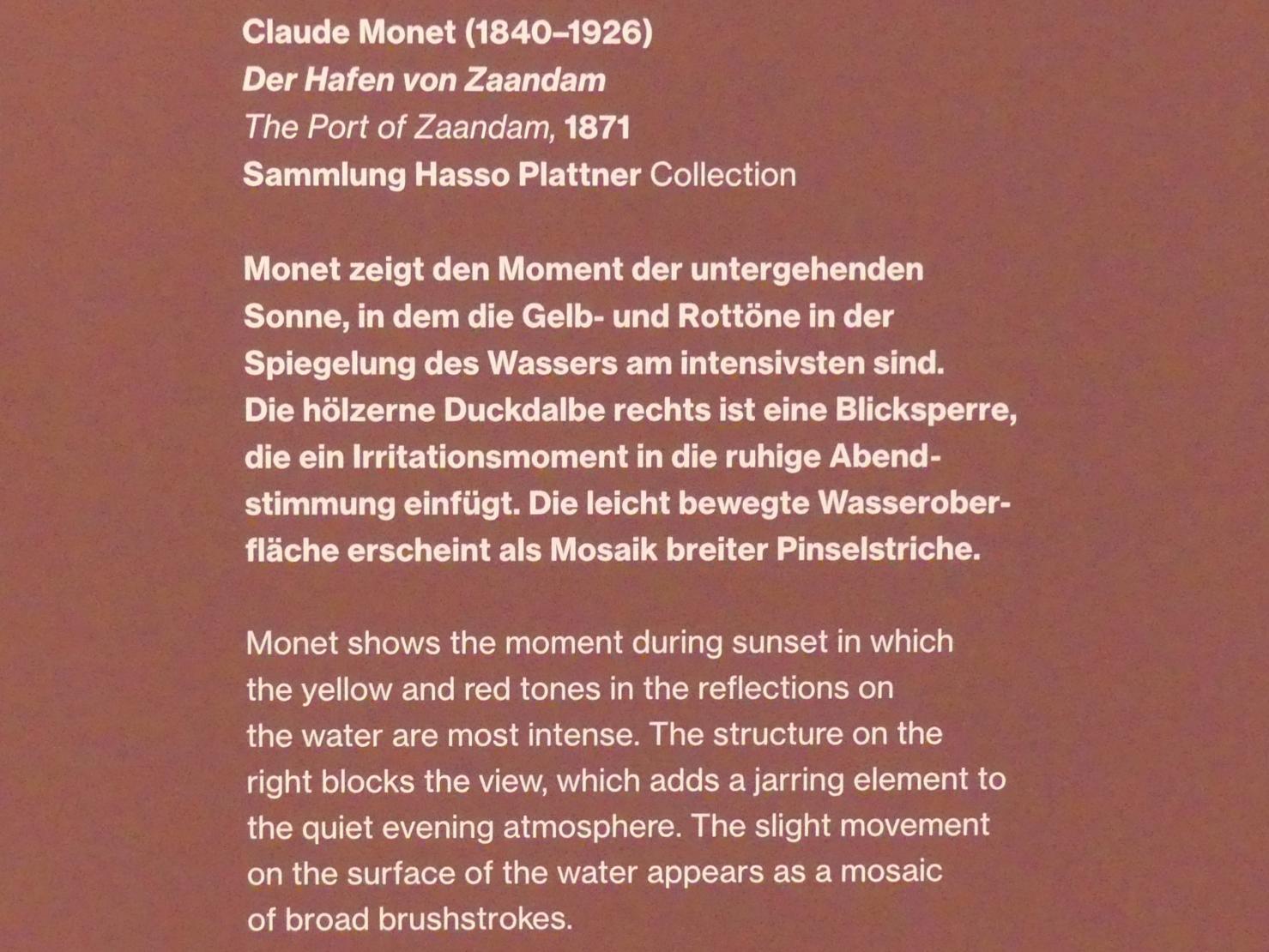 Claude Monet (1864–1925), Der Hafen von Zaandam, Potsdam, Museum Barberini, Saal B7, 1871, Bild 2/2