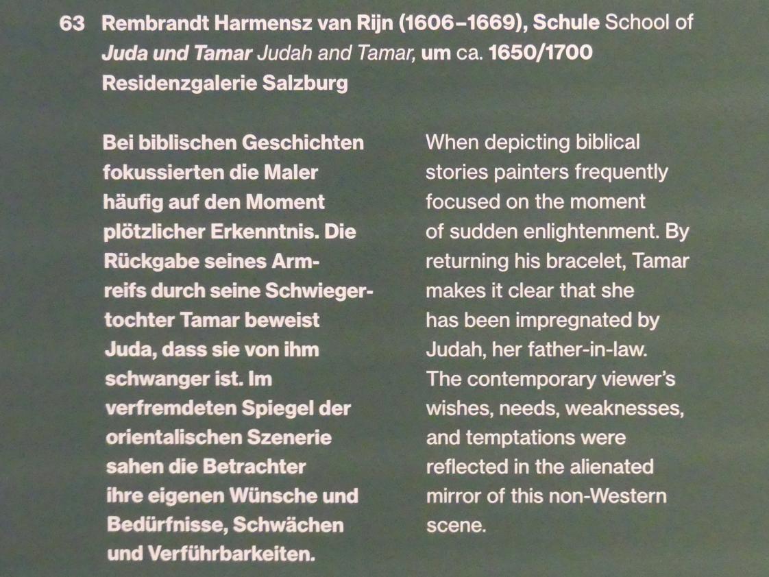 Rembrandt (Nachfolger) (1629–1669), Juda und Tamar, Potsdam, Museum Barberini, Ausstellung "Rembrandts Orient" vom 13.03.-27.06.2021, Saal A3, um 1650–1700, Bild 2/2