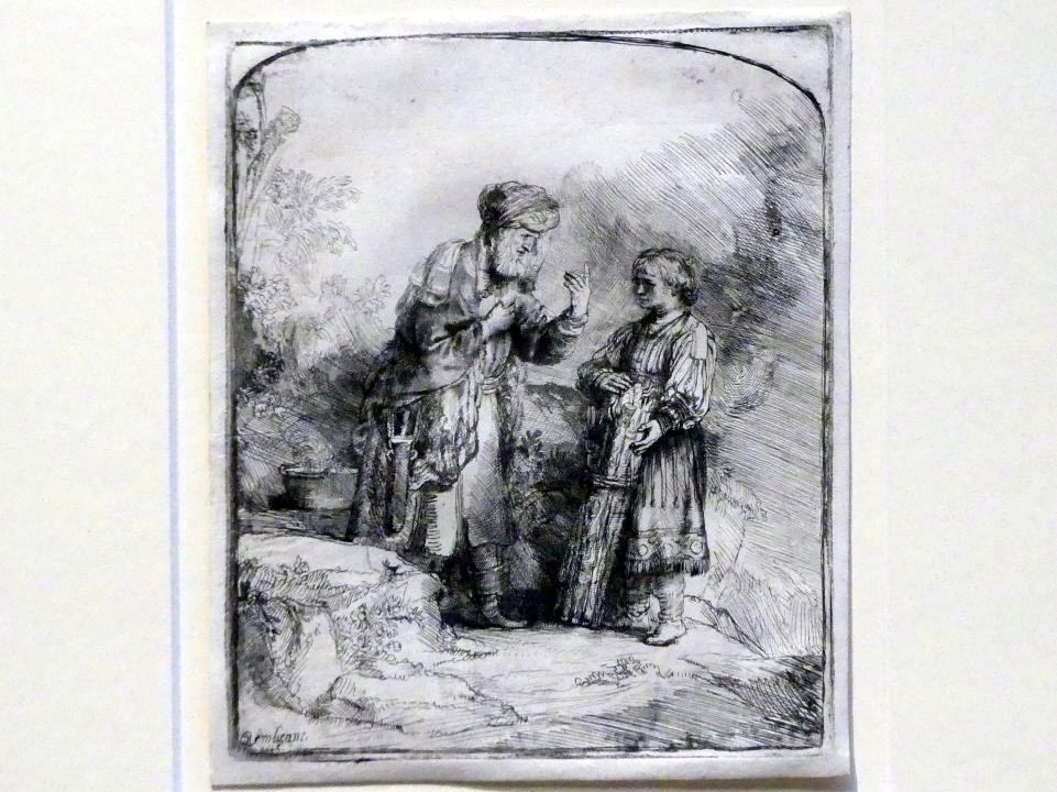 Rembrandt (Rembrandt Harmenszoon van Rijn) (1627–1669), Abraham und Isaak im Gespräch, Potsdam, Museum Barberini, Ausstellung "Rembrandts Orient" vom 13.03.-27.06.2021, Saal B5, 1645, Bild 2/3