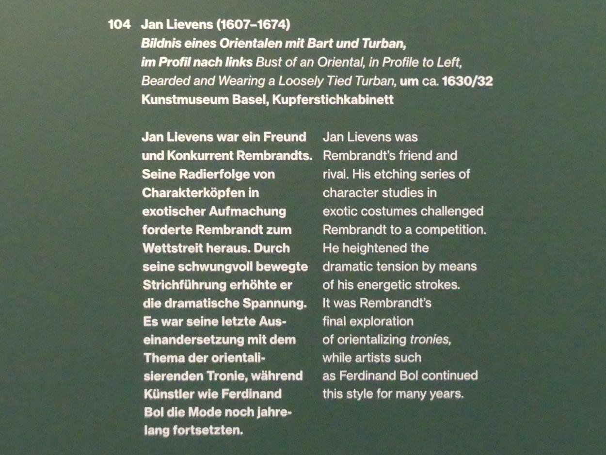 Jan Lievens (1628–1654), Bildnis eines Orientalen mit Bart und Turban, im Profil nach links, Potsdam, Museum Barberini, Ausstellung "Rembrandts Orient" vom 13.03.-27.06.2021, Saal B5, um 1630–1632, Bild 3/3