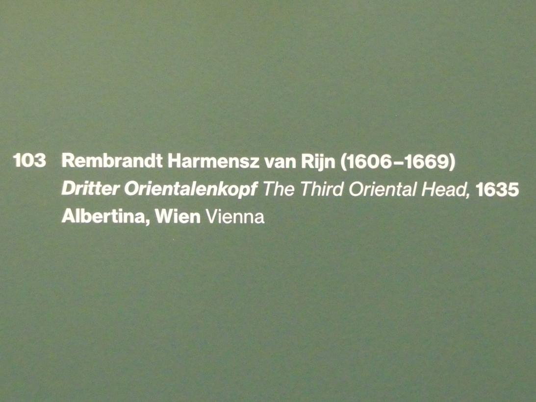 Rembrandt (Rembrandt Harmenszoon van Rijn) (1627–1669), Dritter Orientalenkopf, Potsdam, Museum Barberini, Ausstellung "Rembrandts Orient" vom 13.03.-27.06.2021, Saal B5, 1635, Bild 3/3
