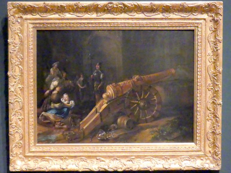 Leendert Maertensz. van Haestar (1642), Eine Kanone vor einem Wachtposten, Potsdam, Museum Barberini, Ausstellung "Rembrandts Orient" vom 13.03.-27.06.2021, Saal A2, um 1640–1645, Bild 1/2