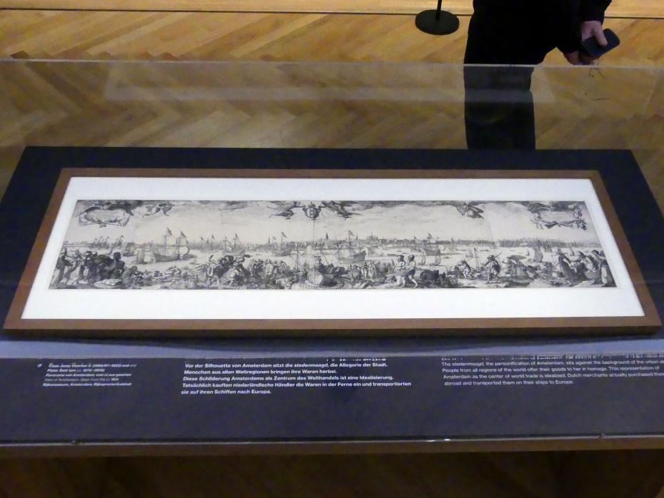 Claes Janszoon Visscher (1611), Panorama von Amsterdam, vom IJ aus gesehen, Potsdam, Museum Barberini, Ausstellung "Rembrandts Orient" vom 13.03.-27.06.2021, Saal A2, 1611