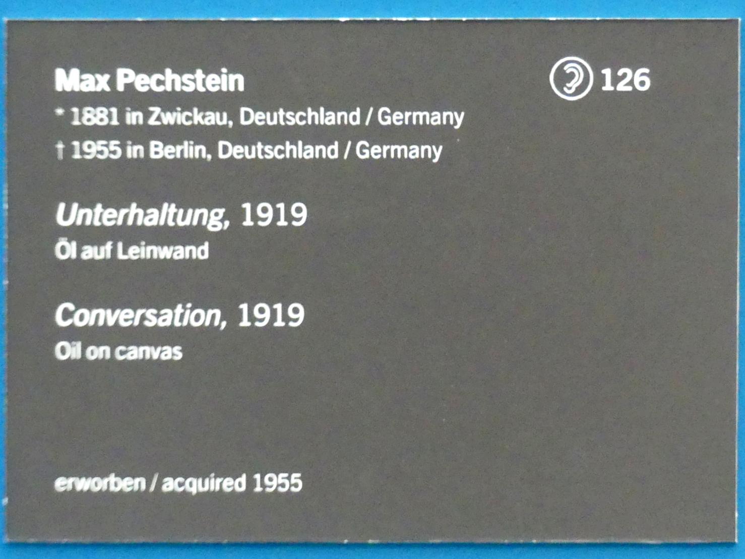 Max Pechstein (1895–1953), Unterhaltung, Linz, Lentos Kunstmuseum Linz, Saal 3 - Wege zur Abstraktion, 1919, Bild 2/2