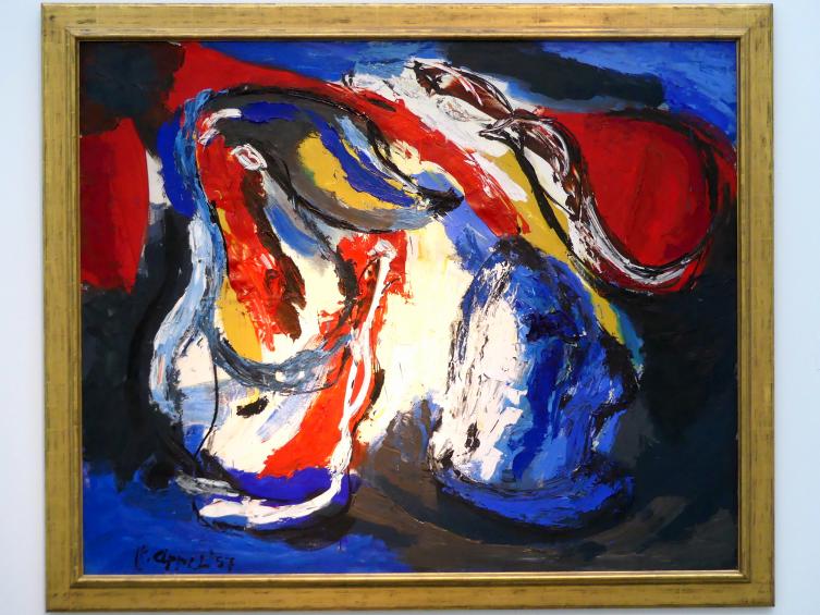 Karel Appel (1947–1959), Prozession zweier Köpfe unter der Sonne, Linz, Lentos Kunstmuseum Linz, Saal 7 - Nachkriegsjahre, 1957, Bild 1/2