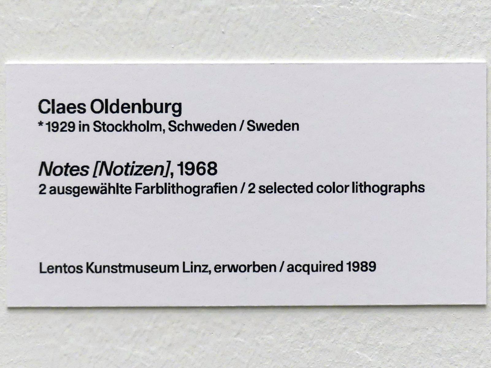 Claes Oldenburg (1961–1971), Notes [Notizen], Linz, Lentos Kunstmuseum Linz, Saal 10 - Zu schade für die Lade, 1968, Bild 4/4