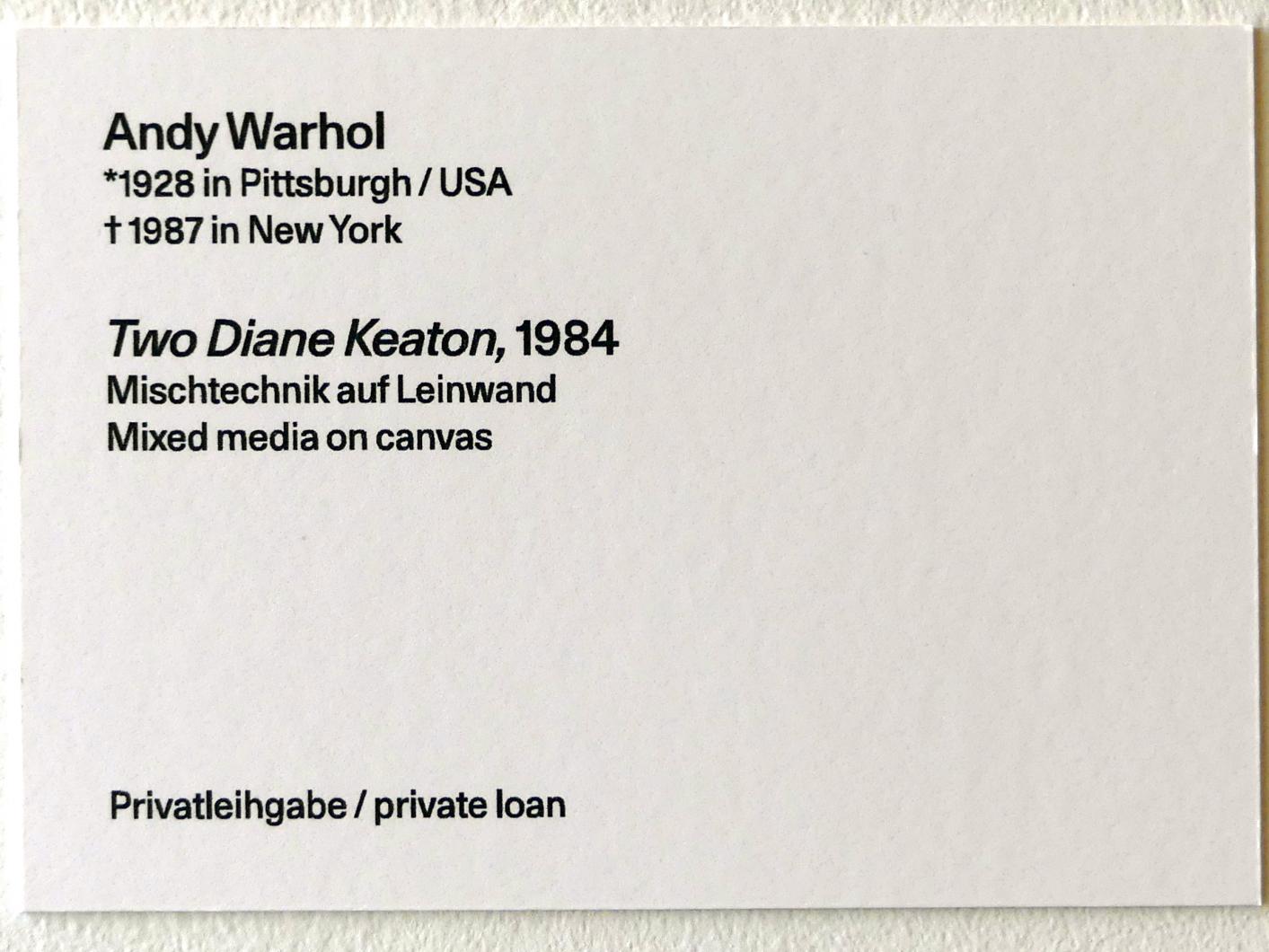 Andy Warhol (1956–1986), Two Diane Keaton, Linz, Lentos Kunstmuseum Linz, Saal 12 - Junge Rebellen und Neue Wilde, 1984, Bild 2/2