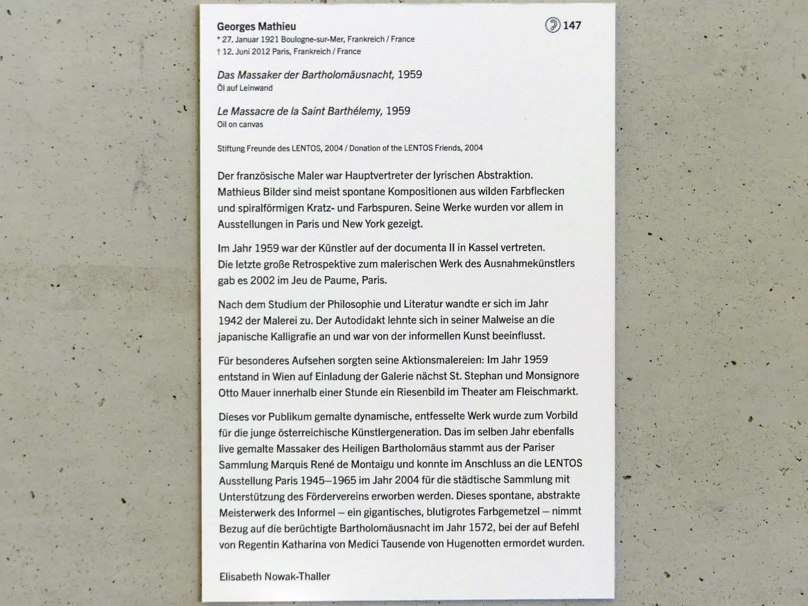 Georges Mathieu (1959), Das Massaker der Bartholomäusnacht, Linz, Lentos Kunstmuseum Linz, Eingangsbereich, 1959, Bild 2/2