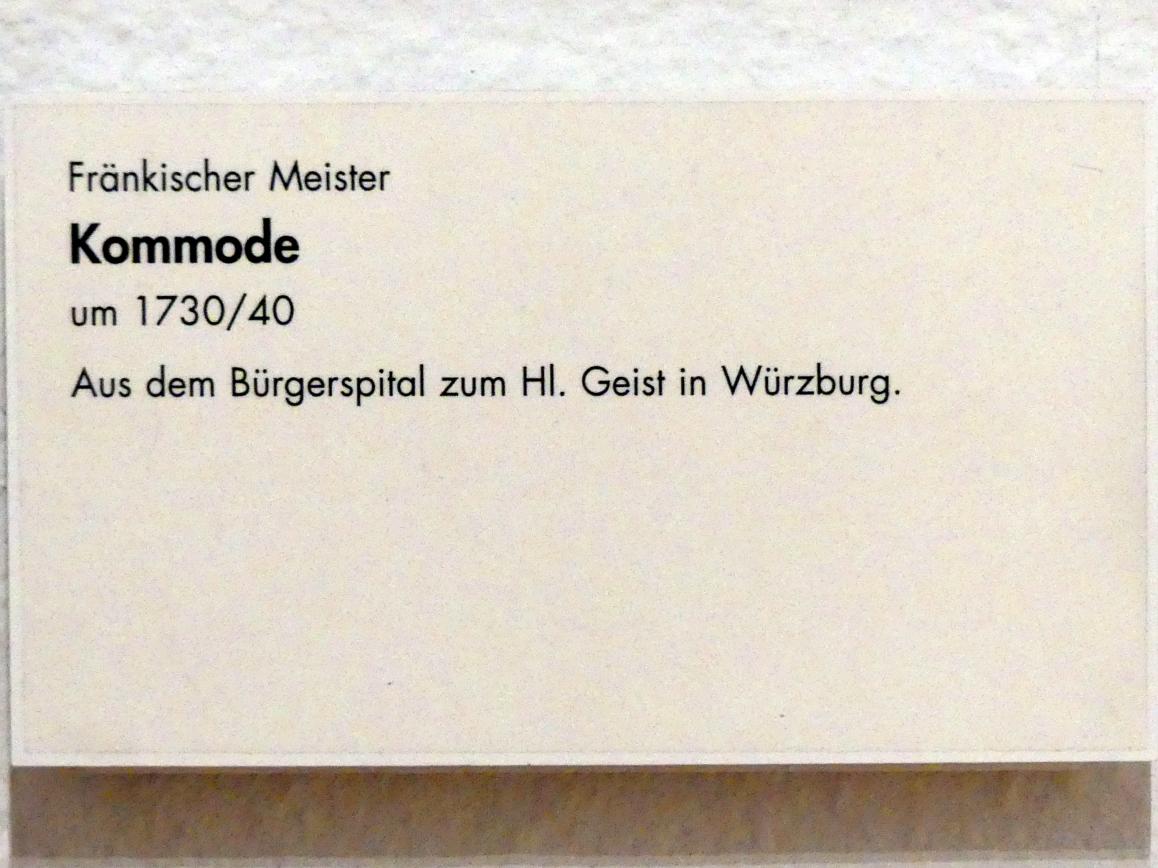 Kommode, Würzburg, ehem. Bürgerspital zum Heiligen Geist, jetzt Würzburg, Museum für Franken (ehem. Mainfränkisches Museum), Gemäldegalerie, um 1730–1740, Bild 3/3