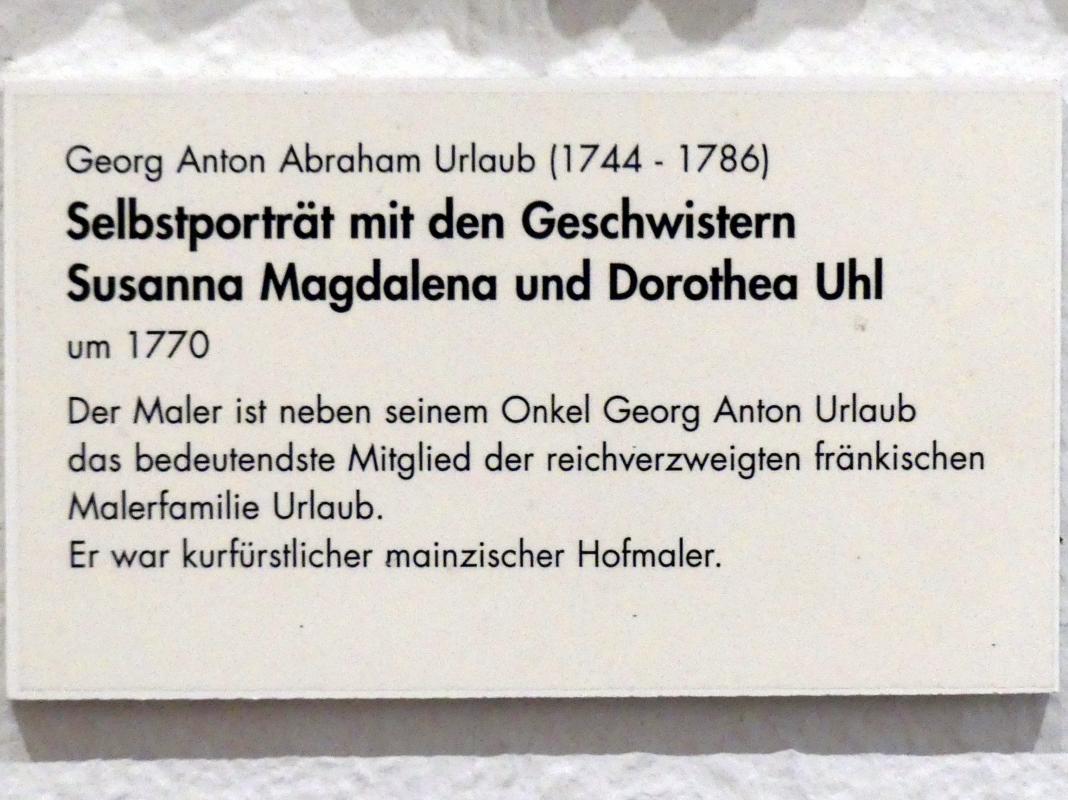 Georg Anton Abraham Urlaub (1770–1784), Selbstporträt mit den Geschwistern Susanna Magdalena und Dorothea Uhl, Würzburg, Museum für Franken (ehem. Mainfränkisches Museum), Gemäldegalerie, um 1770, Bild 2/2
