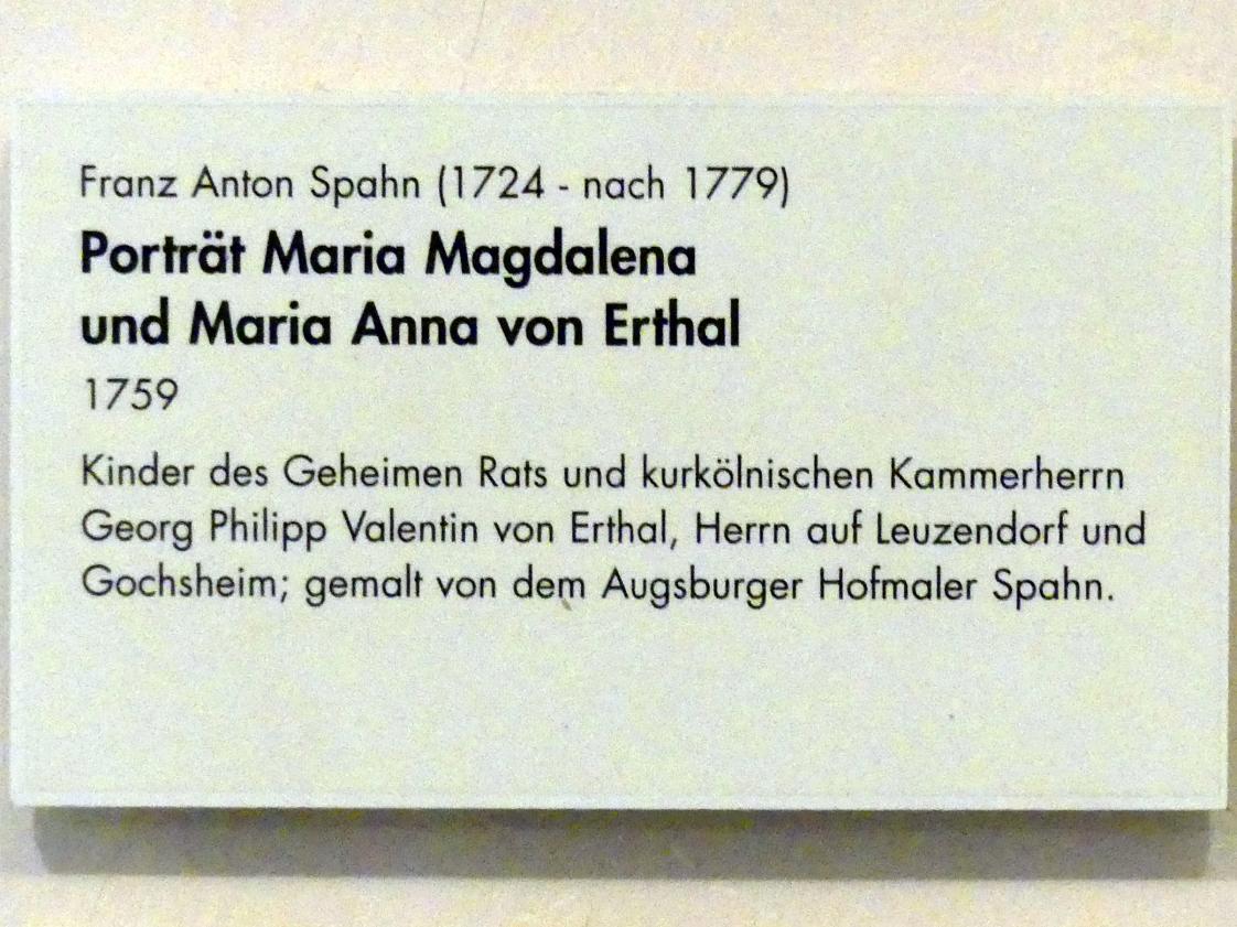 Franz Anton Spahn (1759–1760), Porträt Maria Magdalena und Maria Anna von Erthal, Würzburg, Museum für Franken (ehem. Mainfränkisches Museum), Fayence-Saal, 1759, Bild 2/2