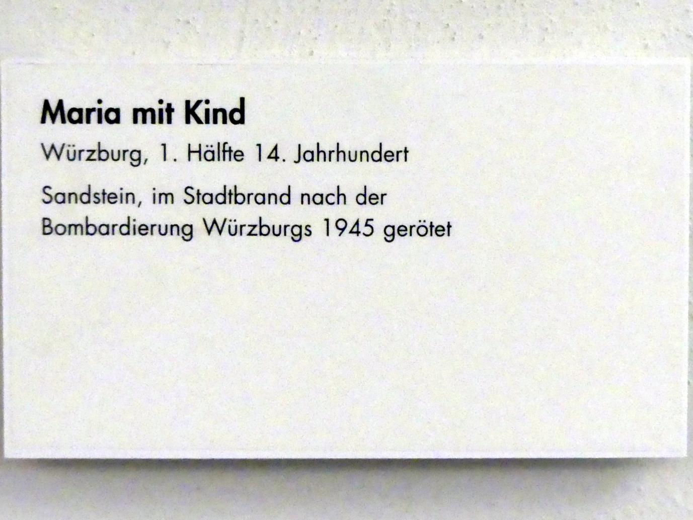 Maria mit Kind, Würzburg, Museum für Franken (ehem. Mainfränkisches Museum), Ritter-Saal, 1. Hälfte 14. Jhd., Bild 2/2