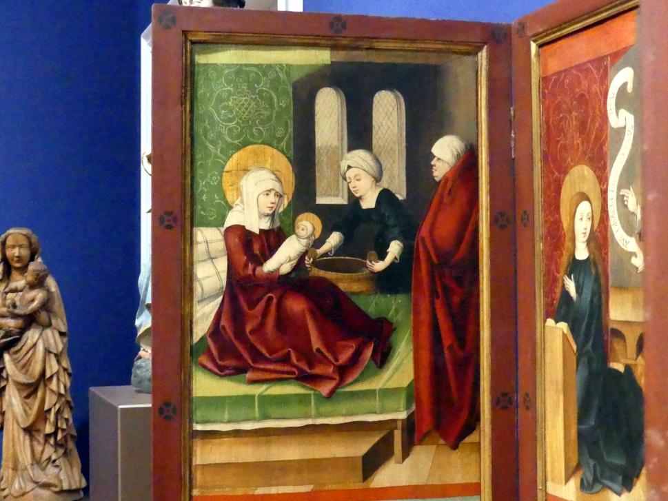 Meister der Älteren Kiliansmarter (Werkstatt) (1475), Dreiflügeliger Altar mit Szenen aus dem Marienleben, Würzburg, Martin von Wagner-Museum, Saal 1, um 1470–1480, Bild 2/7