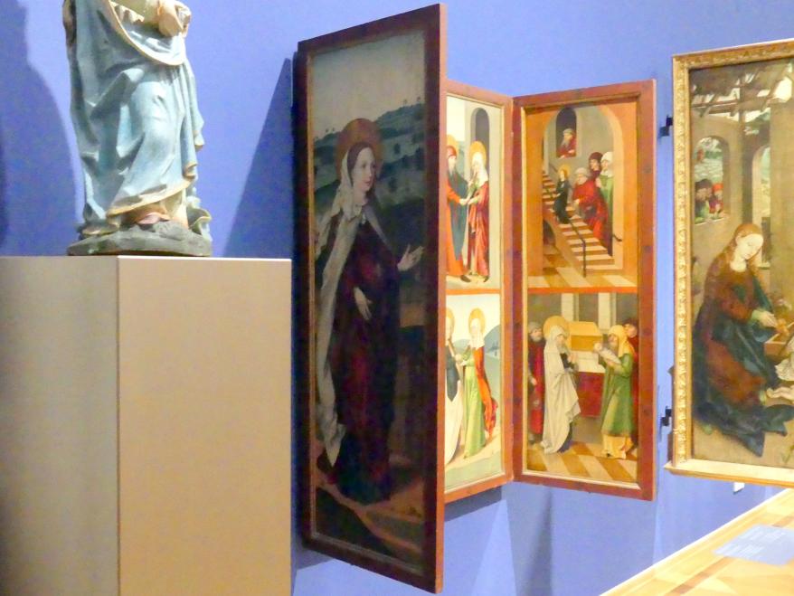 Meister der Älteren Kiliansmarter (Werkstatt) (1475), Dreiflügeliger Altar mit Szenen aus dem Marienleben, Würzburg, Martin von Wagner-Museum, Saal 1, um 1470–1480, Bild 4/7