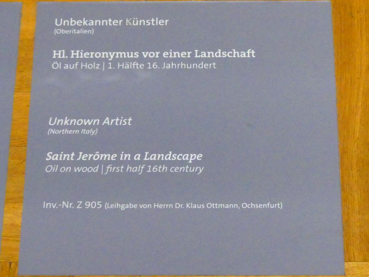 Hl. Hieronymus vor einer Landschaft, Würzburg, Martin von Wagner-Museum, Saal 2, 1. Hälfte 16. Jhd., Bild 2/2
