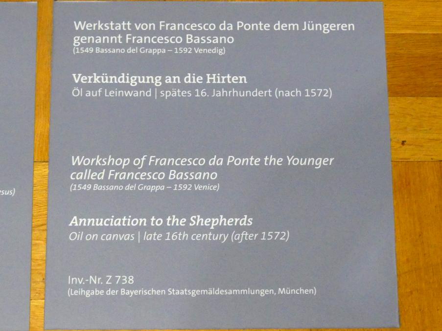 Francesco Bassano der Jüngere (Werkstatt) (1573), Verkündigung an die Hirten, Würzburg, Martin von Wagner-Museum, Saal 2, nach 1572, Bild 2/2