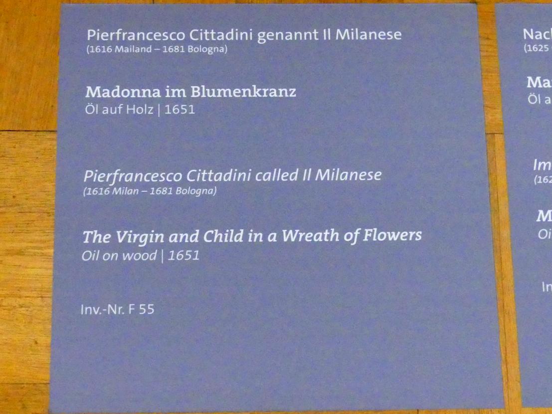 Pier Francesco Cittadini (il Milanese) (1642–1662), Madonna im Blumenkranz, Würzburg, Martin von Wagner-Museum, Saal 2, 1651, Bild 2/2