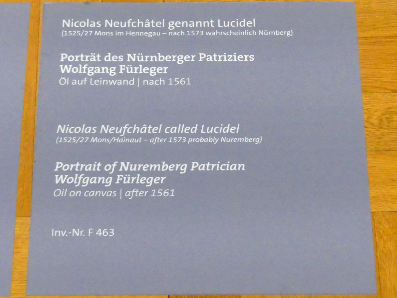 Nicolas Neufchâtel (1561–1570), Porträt des Nürnberger Patriziers Wolfgang Fürleger, Würzburg, Martin von Wagner-Museum, Saal 3, nach 1561, Bild 2/2
