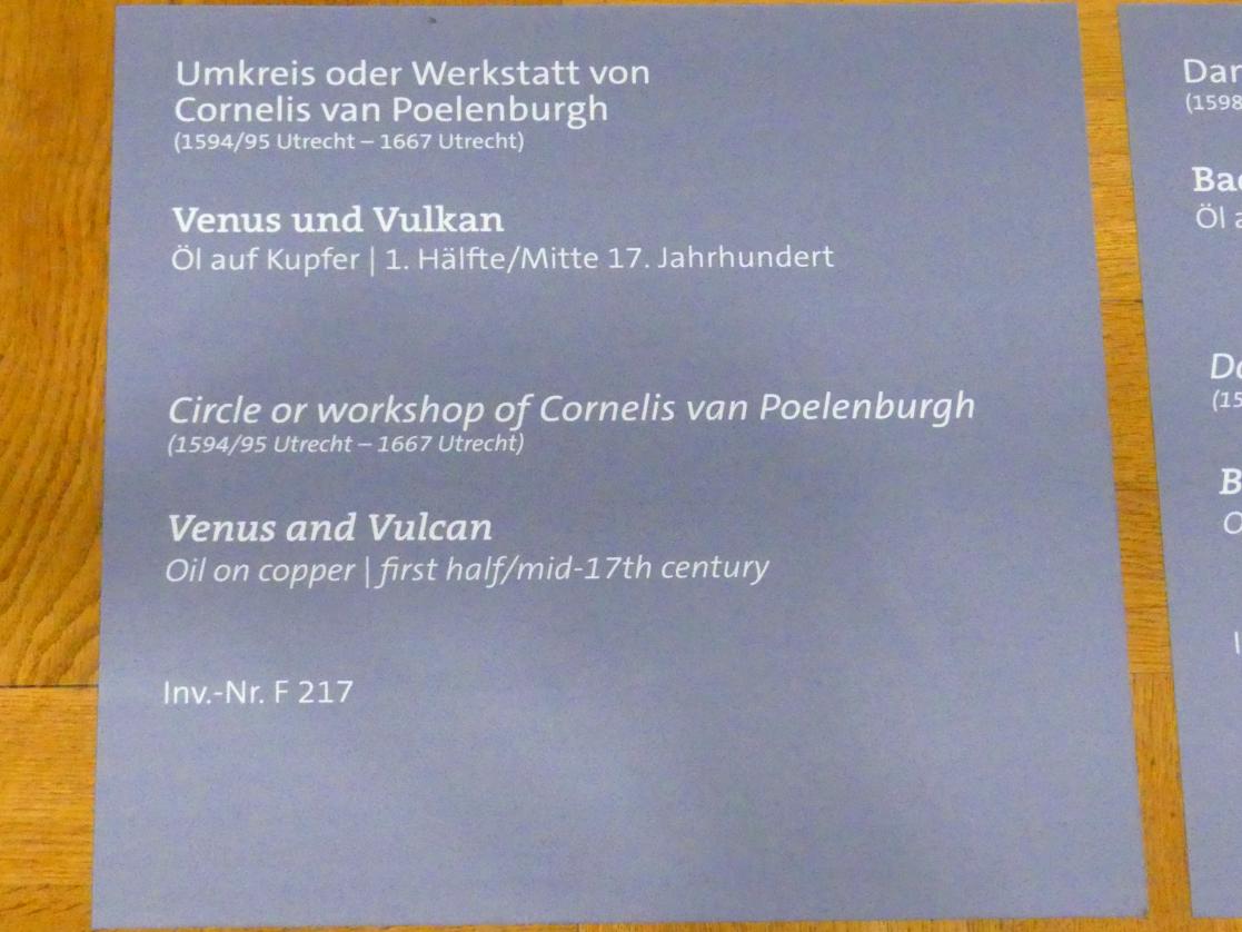Cornelis van Poelenburgh (Werkstatt) (1625–1627), Venus und Vulkan, Würzburg, Martin von Wagner-Museum, Saal 4, 1. Hälfte 17. Jhd., Bild 2/2