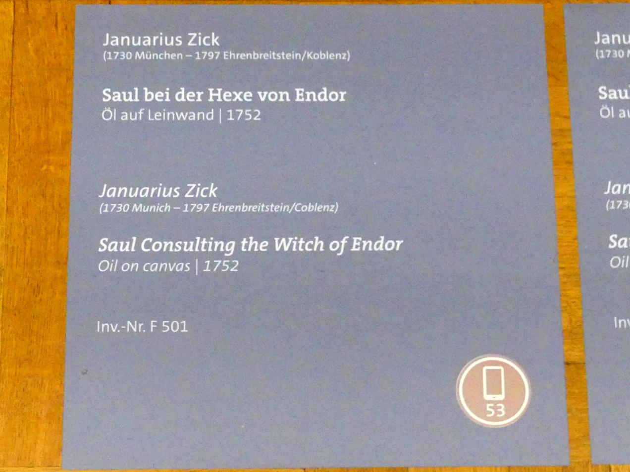 Januarius  Zick (1752–1794), Saul bei der Hexe von Endor, Würzburg, Martin von Wagner-Museum, Saal 5, 1752, Bild 2/2