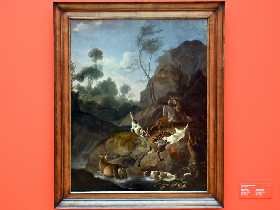 Carl Borromäus Andreas Ruthart (1663–1685), Waldlandschaft Hirsche von Jägern und Hunden verfolgt, Innsbruck, Tiroler Landesmuseum, Ferdinandeum, Saal 3, um 1680–1690, Bild 1/2
