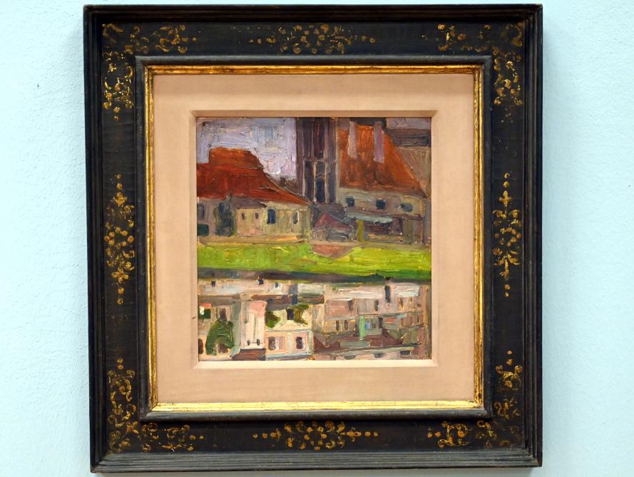 Egon Schiele (1908–1918), Jodokuskirche, sich im Fluss spiegelnd (Krumau), Innsbruck, Tiroler Landesmuseum, Ferdinandeum, Saal 7, 1908