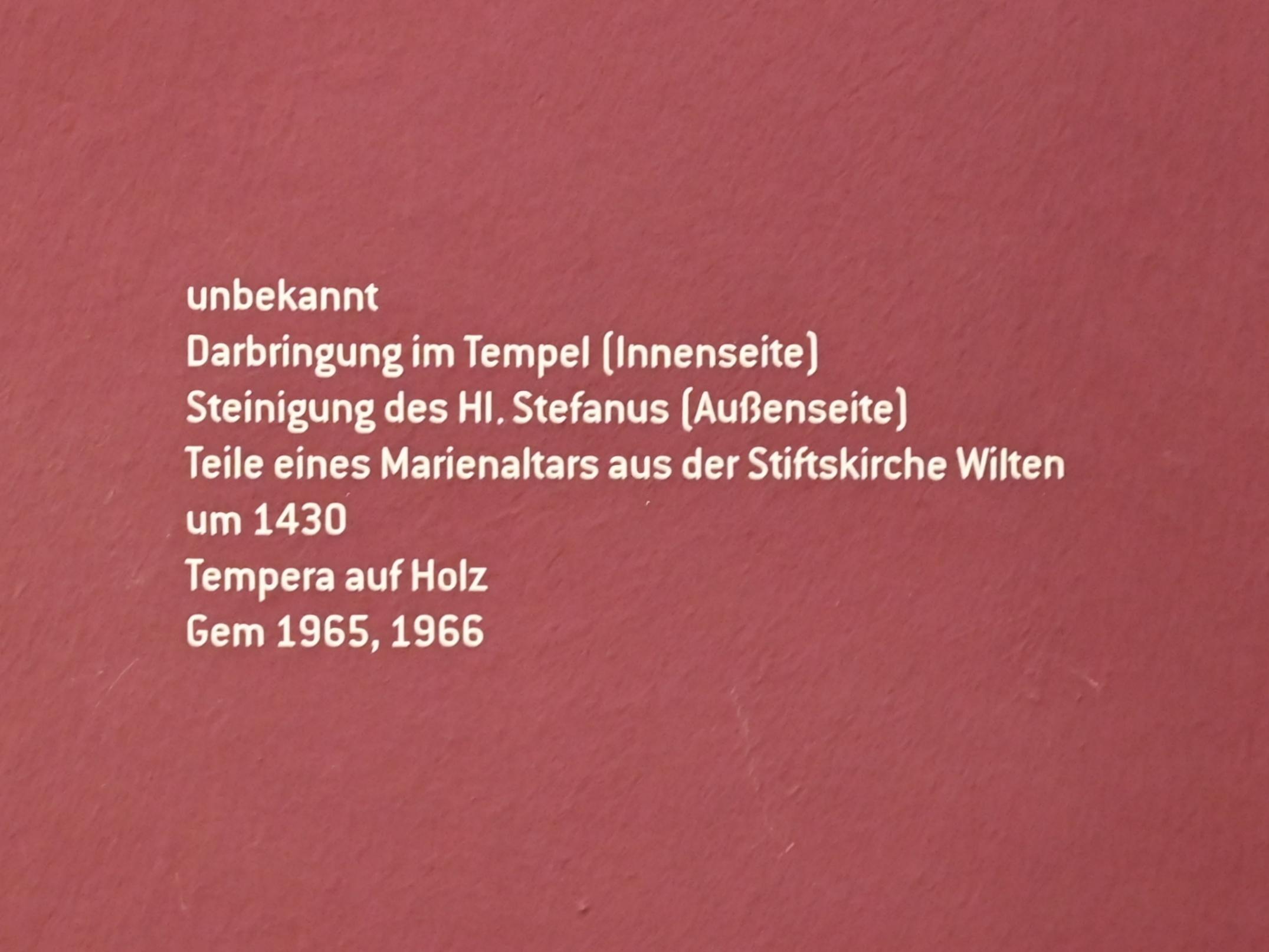 Steinigung des Hl. Stefanus, Wilten (Innsbruck), Prämonstratenserstift, jetzt Innsbruck, Tiroler Landesmuseum, Ferdinandeum, Mittelalter 2, um 1430, Bild 2/2