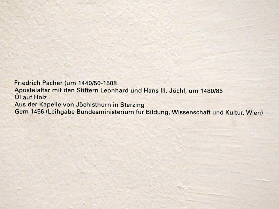 Friedrich Pacher (1482–1485), Apostelaltar mit den Stiftern Leonhard und Hans III. Jöchl, Sterzing, Jöchlsthurn, jetzt Innsbruck, Tiroler Landesmuseum, Ferdinandeum, Saal 11, um 1480–1485, Bild 4/4