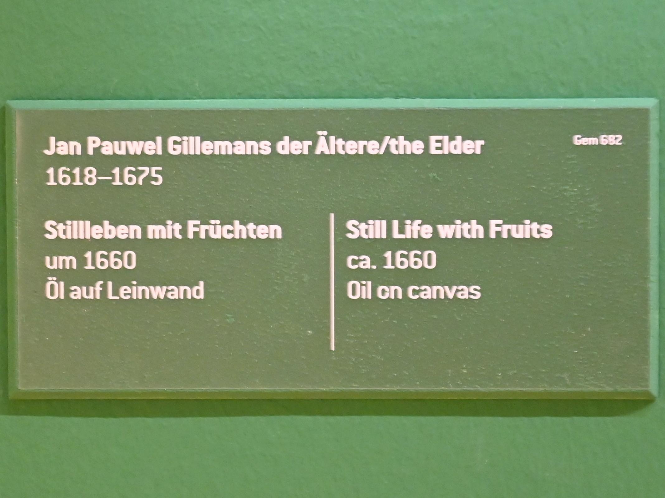 Jan Pauwel Gillemans der Ältere (1660–1663), Stillleben mit Früchten, Innsbruck, Tiroler Landesmuseum, Ferdinandeum, Saal 13, um 1660, Bild 2/2