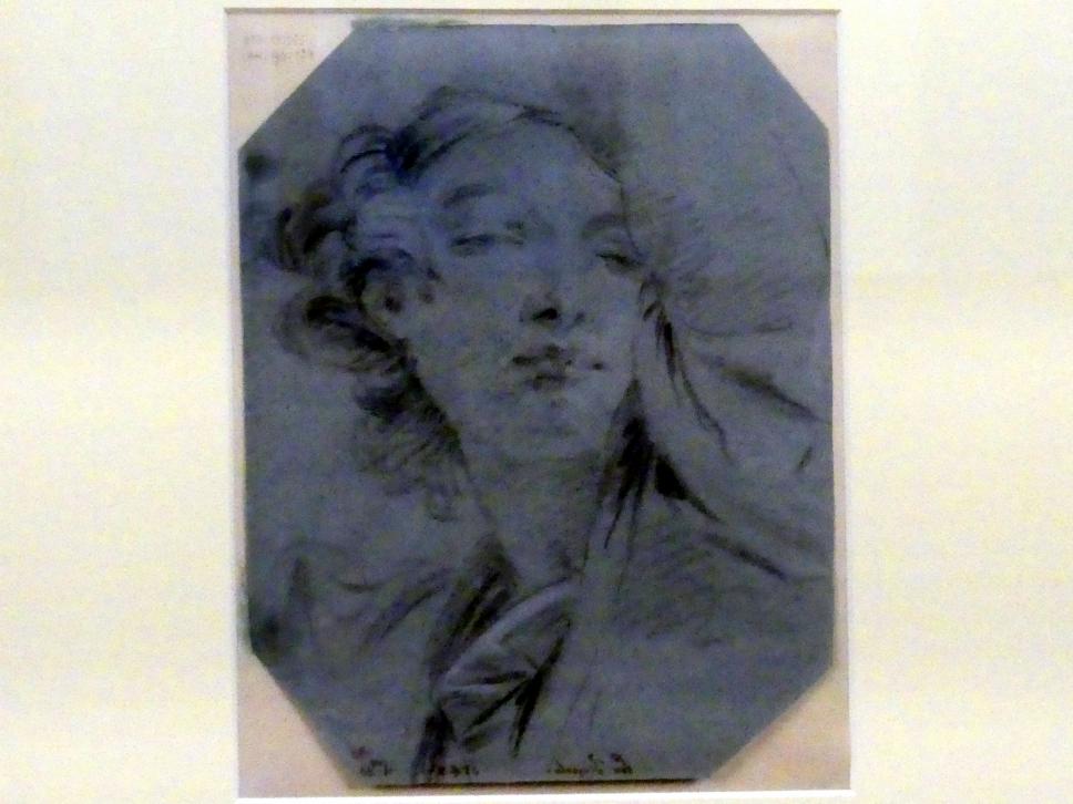 Giovanni Domenico Tiepolo (1743–1785), Kopf einer jungen Frau (Faksimile), Würzburg, Martin von Wagner Museum, Ausstellung "Tiepolo und seine Zeit in Würzburg" vom 31.10.2020-15.07.2021, Saal 1, 1746–1747