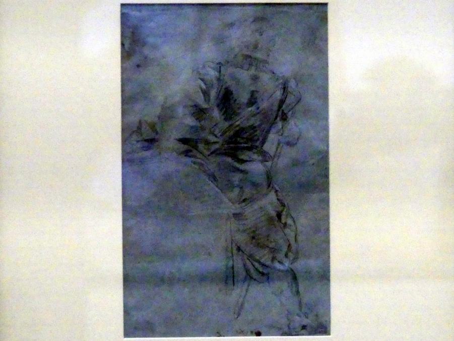 Giovanni Domenico Tiepolo (1743–1785), Rückenfigur eines stehenden Mannes mit Lanze, Würzburg, Martin von Wagner Museum, Ausstellung "Tiepolo und seine Zeit in Würzburg" vom 31.10.2020-15.07.2021, Saal 1, 1747