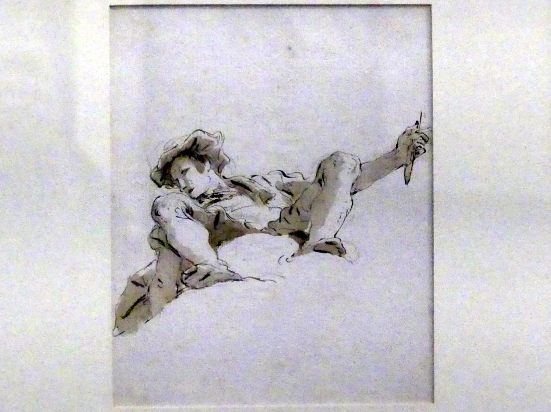 Giovanni Battista Tiepolo (1715–1785), Sitzender Junge in Untersicht, Würzburg, Martin von Wagner Museum, Ausstellung "Tiepolo und seine Zeit in Würzburg" vom 31.10.2020-15.07.2021, Saal 1, um 1750–1760, Bild 1/3