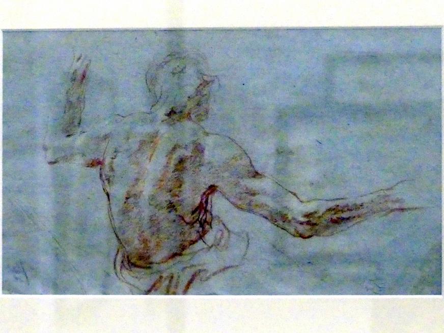 Giovanni Domenico Tiepolo (1743–1785), Rückenakt eines Mannes mit ausgebreiteten Armen, Würzburg, Martin von Wagner Museum, Ausstellung "Tiepolo und seine Zeit in Würzburg" vom 31.10.2020-15.07.2021, Saal 2, um 1747–1753