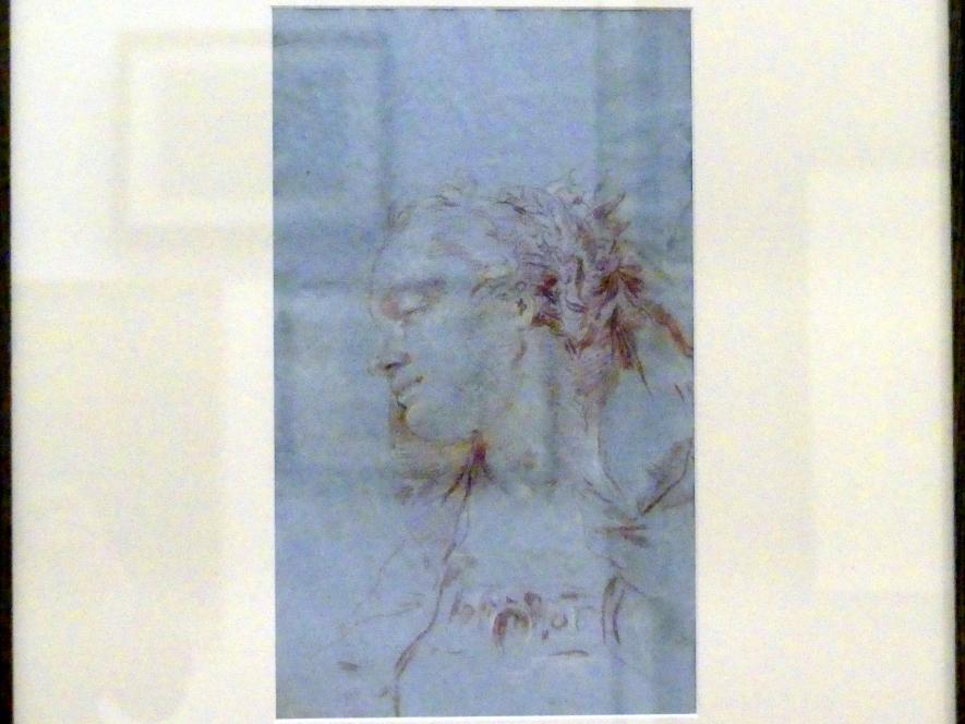 Giovanni Domenico Tiepolo (1743–1785), Kopf und Brust einer jungen Frau, Würzburg, Martin von Wagner Museum, Ausstellung "Tiepolo und seine Zeit in Würzburg" vom 31.10.2020-15.07.2021, Saal 2, um 1749–1750, Bild 1/3