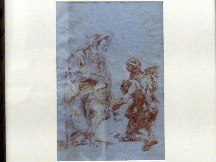 Giovanni Domenico Tiepolo (1743–1785), Kniender Orientale und kniender Page in Rückenansicht, Würzburg, Martin von Wagner Museum, Ausstellung "Tiepolo und seine Zeit in Würzburg" vom 31.10.2020-15.07.2021, Saal 2, 1753