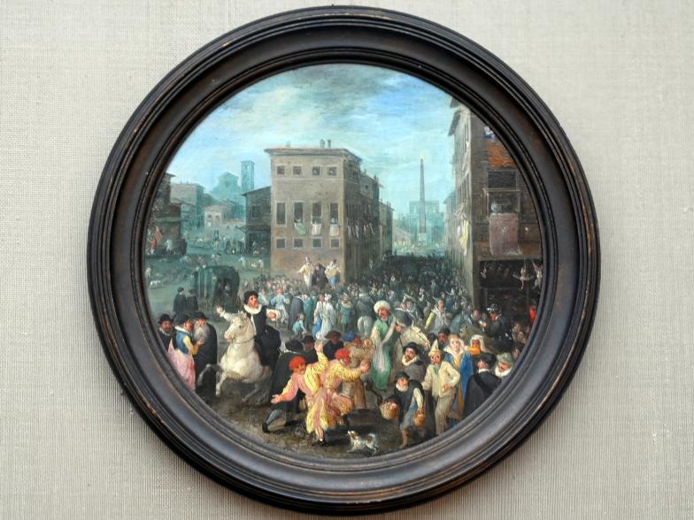 Jan Brueghel der Ältere (Samtbrueghel, Blumenbrueghel) (1593–1621), Römischer Karneval (Winter), München, Alte Pinakothek, Obergeschoss Kabinett 9, um 1596, Bild 1/2