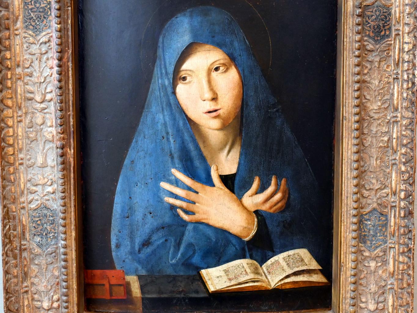 Antonello da Messina (1464–1478), Maria der Verkündigung, München, Alte Pinakothek, Obergeschoss Kabinett 4, um 1473–1474, Bild 2/3