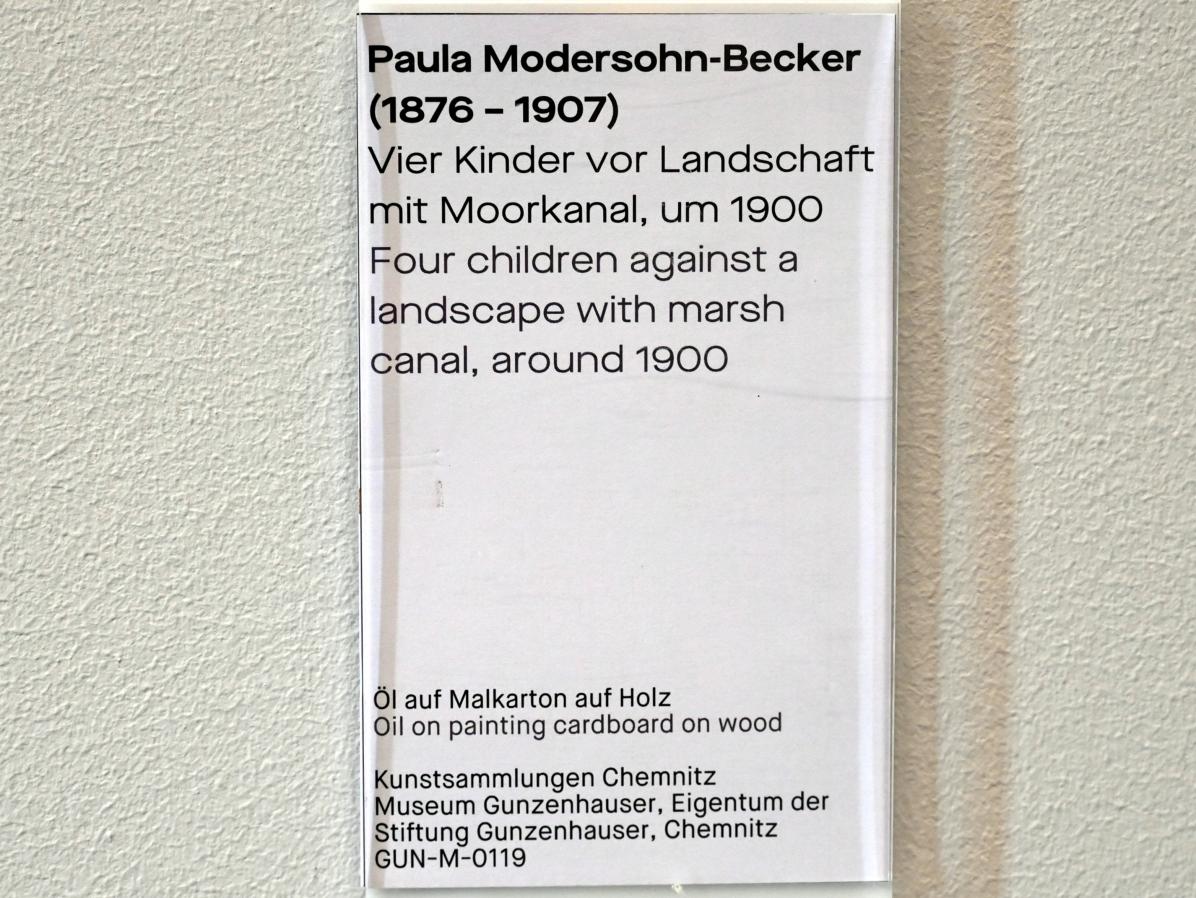 Paula Modersohn-Becker (1900–1910), Vier Kinder vor Landschaft mit Moorkanal, Chemnitz, Museum Gunzenhauser, Saal 3.1, um 1900, Bild 2/2
