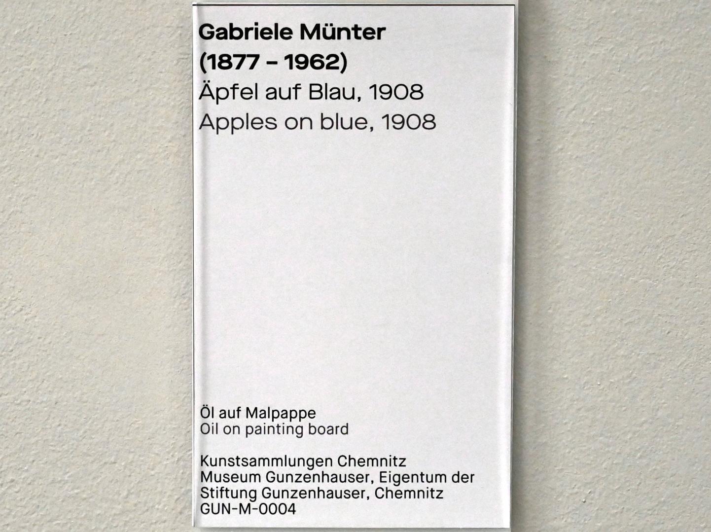 Gabriele Münter (1903–1954), Äpfel auf Blau, Chemnitz, Museum Gunzenhauser, Saal 3.5 - Murnau, 1908, Bild 2/2